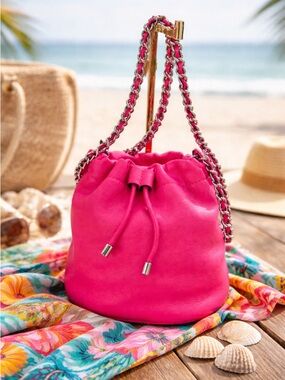 Lauren Ralph Lauren Nappa Leather Medium Emmy Bucket Bag in Sport Pink